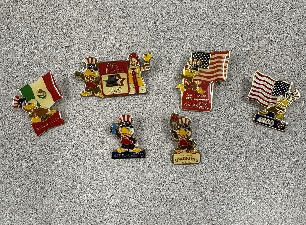 Vtg 1984 LA Summer Olympic Games Sam Eagle Pin Lot of 6: McDonald’s/Coke/Arco